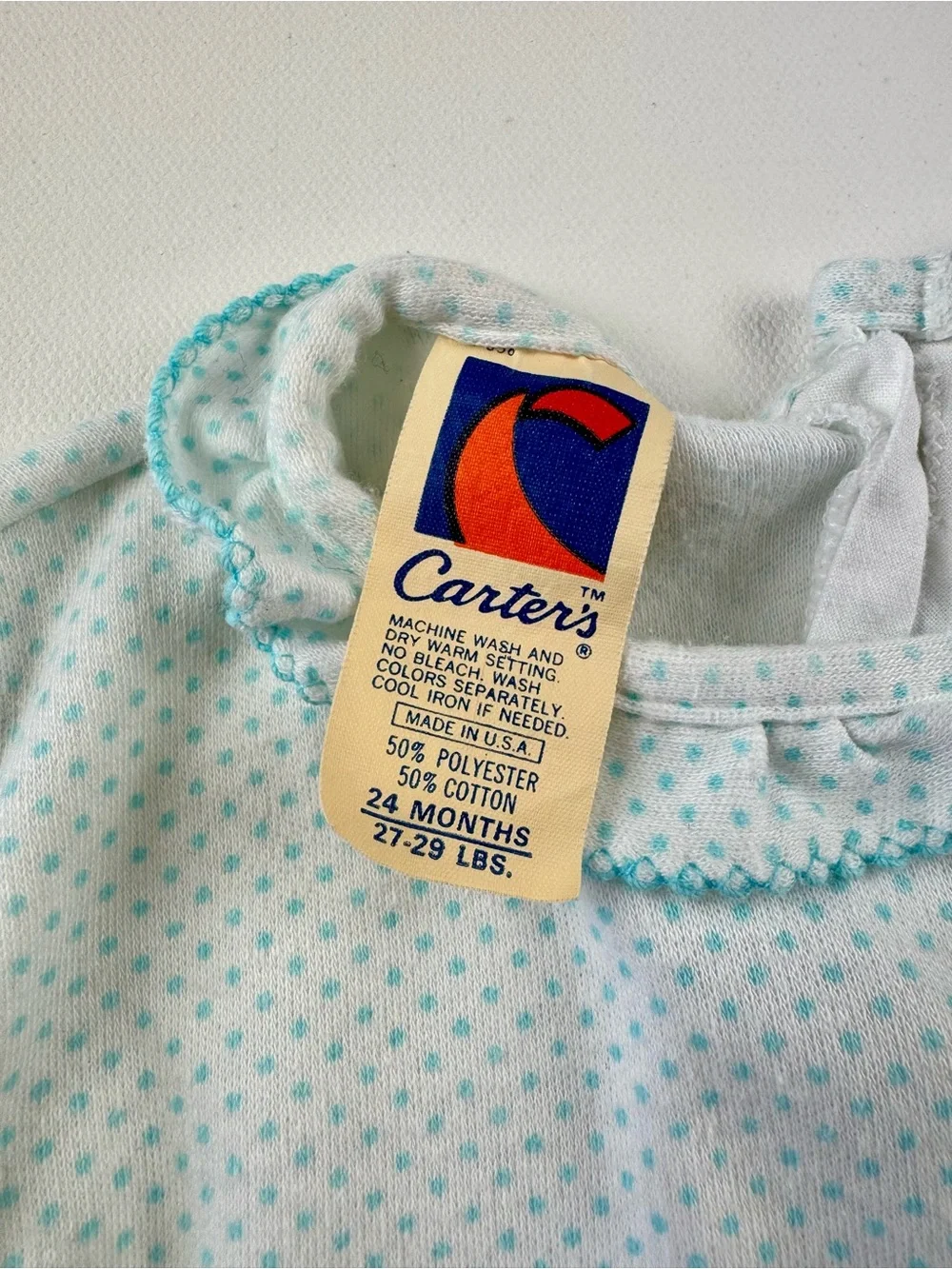 Vintage 1980s Carters Baby Girl Polka Dot Blouse Shirt Collar Ruffles 24M 2T
